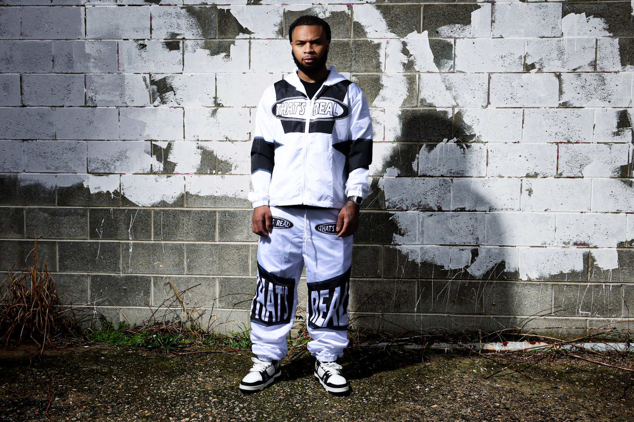 White & Black Windbreaker Set
